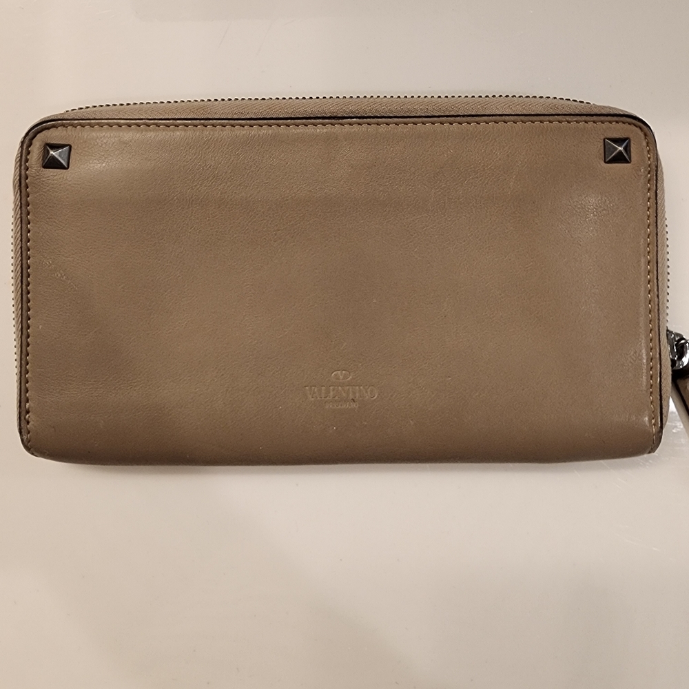 Valentino Studded Taupe Zippy Wallet